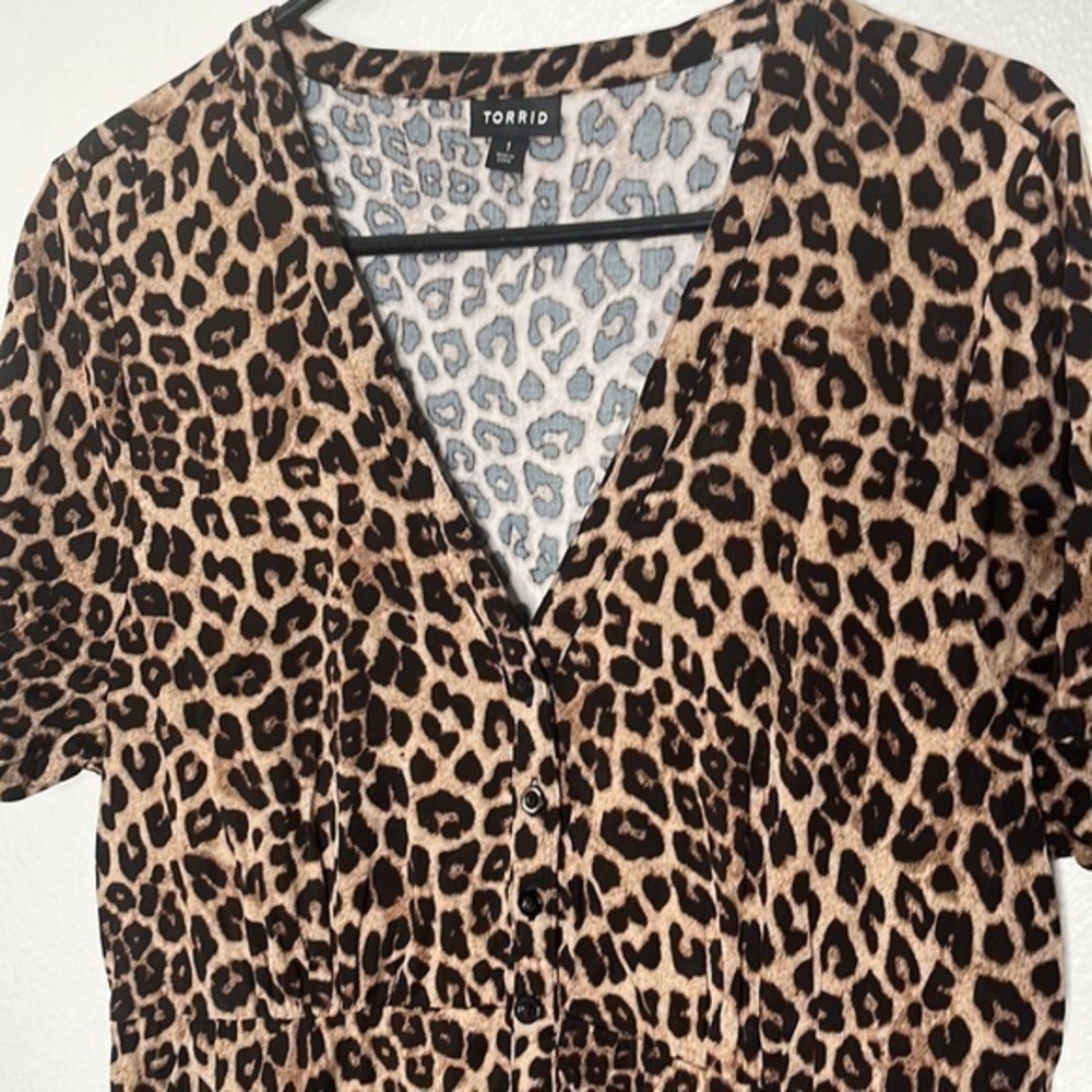 Torrid Midi Challis Shirt Dress Leopard print Sz 1 14/16